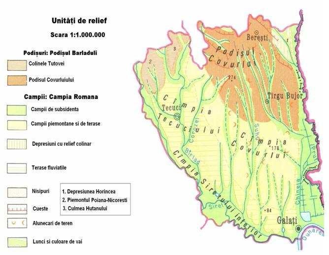 Zona studiata Harta unităţilor de relief În ceea ce priveşte deplasările de teren - factorul declanşator pentru acestea este apa, precipitaţiile căzute pe versant, care provoacă apariţia alunecărilor