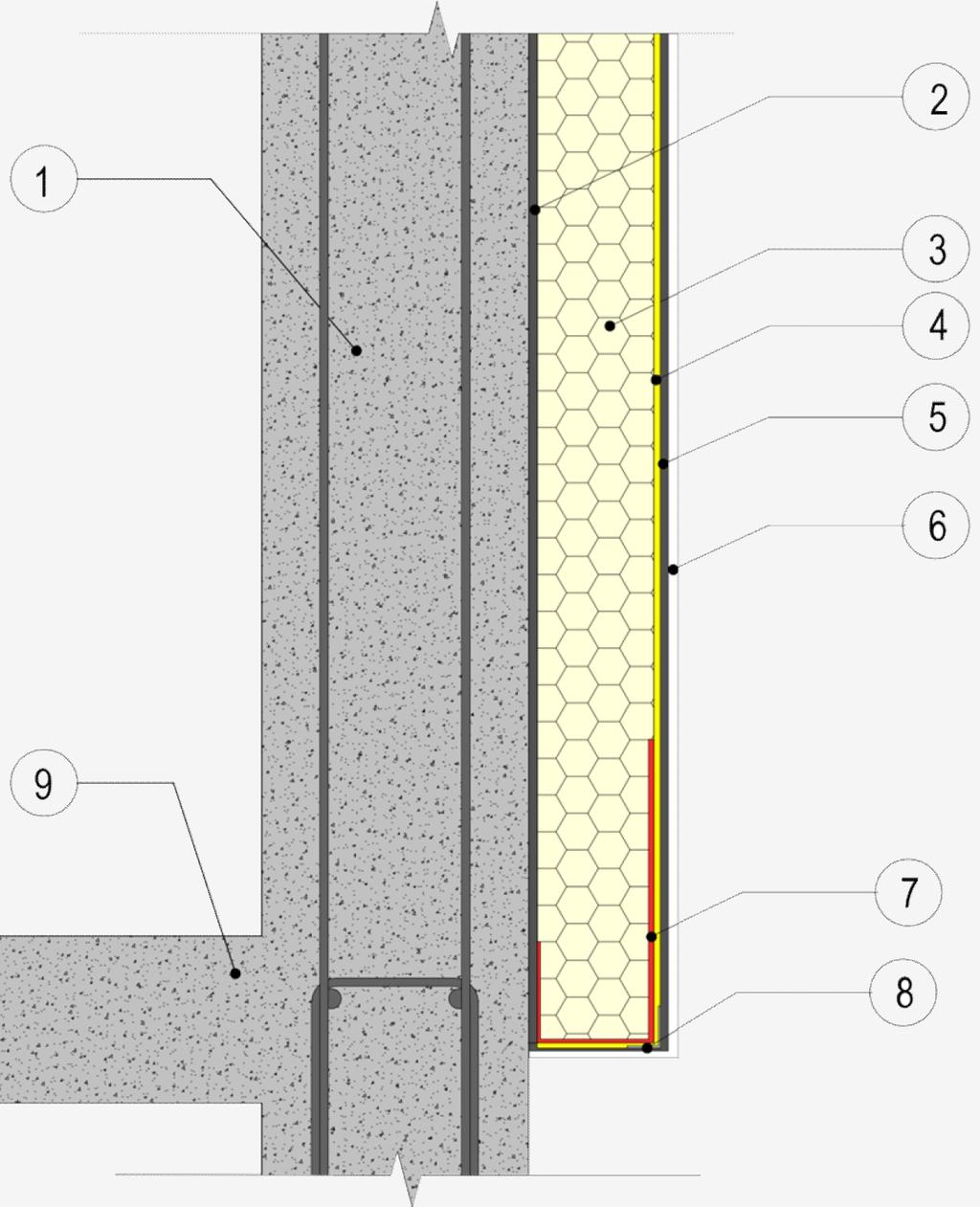 M.H+ DESCRIPCIÓN DE LA SOLUCIÓN CONSTRUCTIVA Muro de Hormigón armado con sistema de aislación térmica exterior en base a sistema (Exterior Insulation and Finish stem) o SATE (stema de Aislamiento