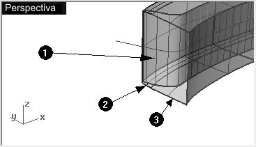 3 Designe el borde izquierdo de las superficies superior (2) e inferior (3).