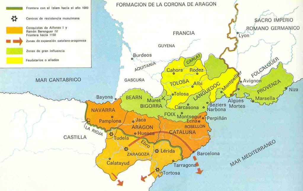 ZONA ORIENTAL: REINO DE ARAGÓN en el Pirineo central: Condes en torno a Jaca, bajo tutela de Francos y Navarros.