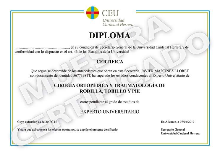 34 Titulación Este Experto Universitario en Cirugía Ortopédica y Traumatología de Rodilla, Tobillo y Pie contiene el programa científico más completo y actualizado del mercado.