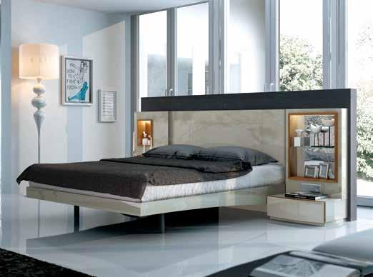 Dormitorio ecomadera y lacado, con luces led, Cabezal de 269 cm: 355, Mesilla de 50 cm: