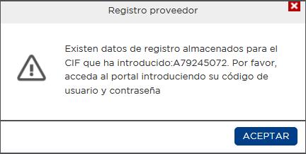 Se introducirá el país de la empresa para cual solicita registro, CIF, nombre, apellidos y cargo. El sistema valida el CIF para las empresas españolas.
