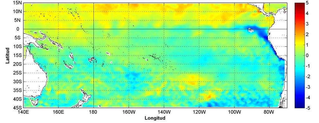 I. CONDICIONES OCEANOGRÁFICAS Y ATMOSFÉRICAS REGIONALES A lo largo del Pacífico Ecuatorial se observaron valores negativos en las anomalías de la temperatura superficial del mar, pero resaltaron las