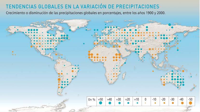 También se espera que las precipitaciones aumenten particularmente sobre las regiones de latitudes medias y altas del hemisferio norte.