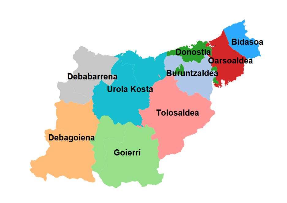 La nueva demarcación respeta el ámbito poblacional establecido en el Mapa de la CAPV. Así, frente a una comarca, la de Donostialdea, con 329.