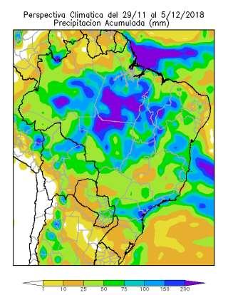 BRASIL La Paralelamente, el norte y el centro del área agrícola del Brasil, observará precipitaciones abundantes a muy abundantes, con varios focos de tormenta localizadas severas, mientras que el