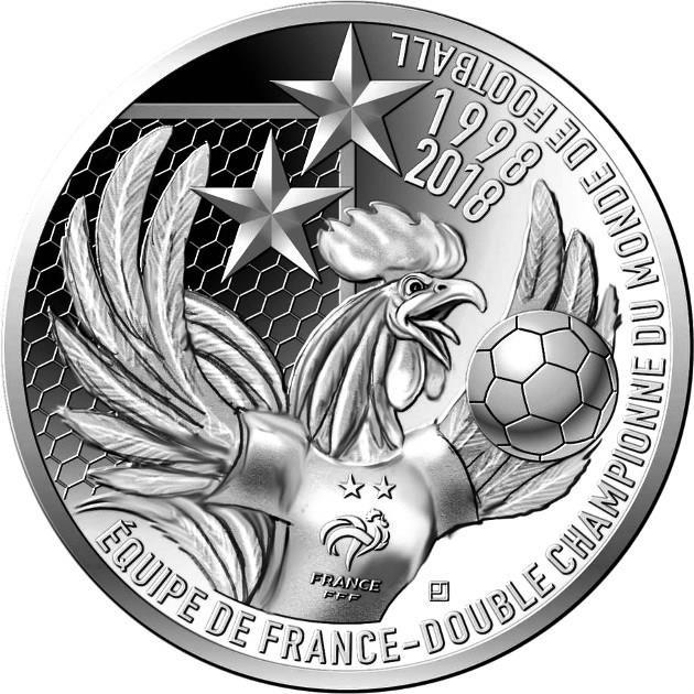 10 euros, homenaje a Francia campeona del mundo 2018, (anverso) La Casa de la Moneda de Estados Unidos acuñó monedas en apoyo a la campaña contra el cáncer de seno: La Casa de la Moneda de los