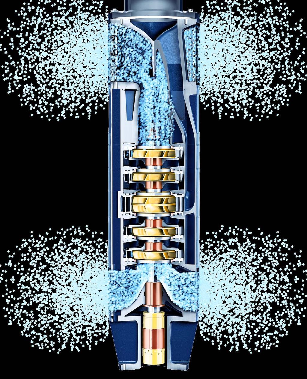 Bombas de doble flujo con motores sumergibles El uso de bombas de succión simple con motor sumergible para bombear enormes volúmenes de líquidos o extraerlos de grandes profundidades somete a la