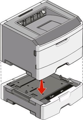 5 Introduzca la bandeja en la unidad de soporte. 6 Coloque el alimentador en la ubicación que haya elegido para la impresora.