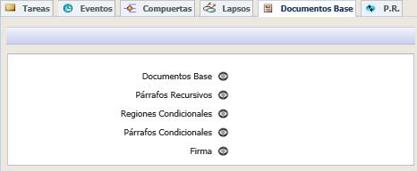 Seleccionamos la opción Documentos Base mediante un clic en el icono en la parte derecha de la etiqueta, esto muestra una ventana con los documentos base