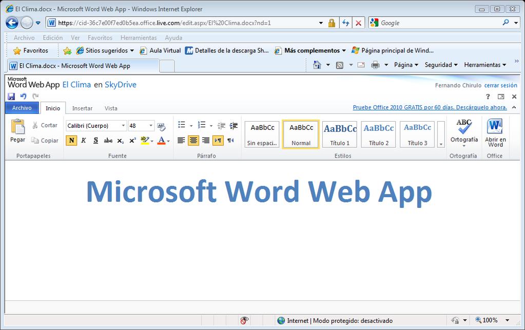 Introducción a Word Web Apps Word Web App extiende la experiencia de Microsoft Word al explorador web, en donde podemos trabajar con documentos directamente en el sitio web donde se almacena el
