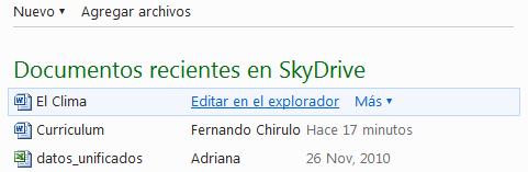 Abrir un documento en el explorador Los documentos creados desde Word Web App se guardan en SkyDrive que es un servicio gratuito