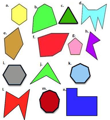 RESPONDE LAS PREGUNTAS 13, 14, 15, 16, 17, 18, 19 Y 20, A PARTIR DE LA IMAGEN (FIGURA 6) 14. Cómo se clasifican cada uno de los siguientes polígonos según su número de lados? 15. De los polígonos anteriores, Cuáles son convexos?