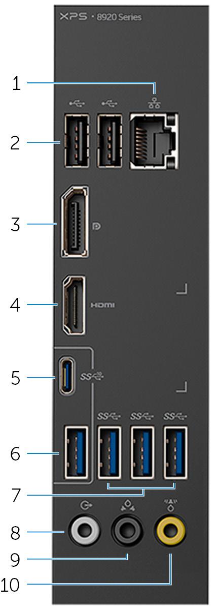 Panel posterior 1 Puerto de red Conecte un cable Ethernet (RJ45) de un router o un módem de banda ancha para acceso a la red o a Internet.