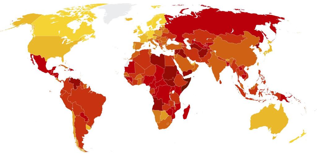Percepción de corrupción a nivel global (Índice Percepción de Corrupción Transparencia