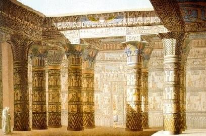 Reproducción de la policromía de interior de templo El colosalismo y la exhuberancia decorativa impactaban al observador