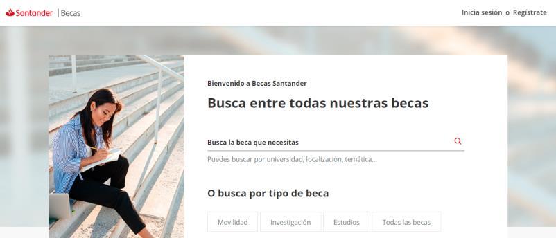 En la página principal del portal de Becas Santander podrás ver las convocatorias de becas que están disponibles. Si quieres crear o gestionar una, el primer paso que debes dar es registrarte.