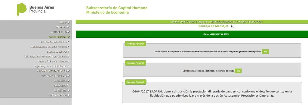 margen superior del Portal de Capital Humano. B.