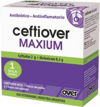 Ceftiover Maxium ( Ceftiofur+Meloxicam) CEFTIOVER MAXIUM es un antibiótico inyectable de acción prolongada que combina una cefalosporina de 3ª generación (ceftiofur) y un AINEs (meloxicam).
