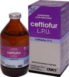Ceftiofur L.P.U Antibiótico inyectable de amplio espectro (Ceftiofur al 5%). Sin restricción en carne y leche. Ceftiofur (como clorhidrato): 5g Agentes de Formulación: c.s. Bovinos, porcinos.