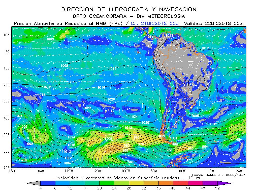 Para el 23 y 24 de diciembre el sistema de alta presión se mantendría cerca de la costa del sur de Chile, debilitándose gradualmente su intensidad y configuración.