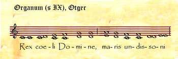 El Organum consistía en añadir a una melodía gregoriana ya conocida, llamada Cantus Firmus, una segunda voz a distancia de cuarta o quinta, llamada Vox Organalis.