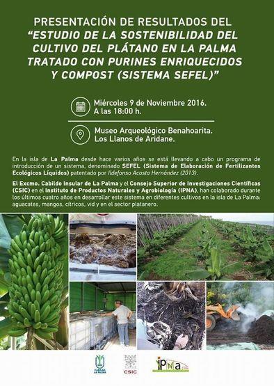 Cartel del acto de presentación del estudio de la sostenibilidad del cultivo de plátanos en la isla de La