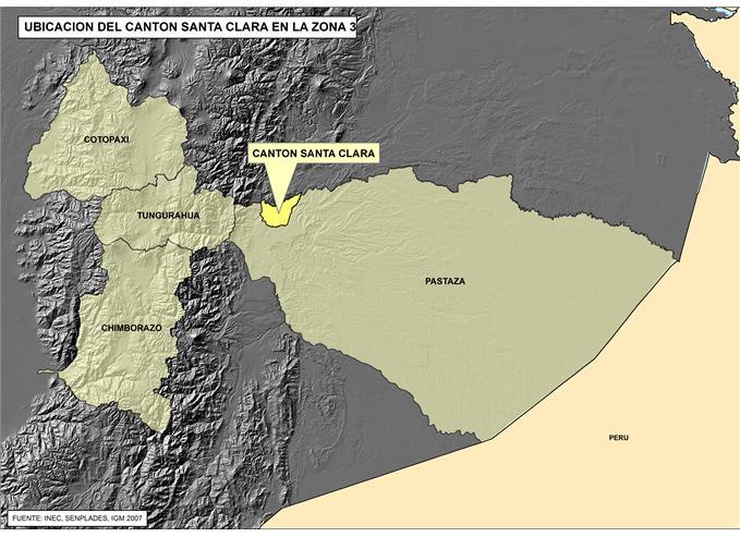 FICHA DE CIFRAS GENERALES CANTÓN Cantón SANTA CLARA, Provincia de PASTAZA se encuentra en la Zona 3 de planificación.