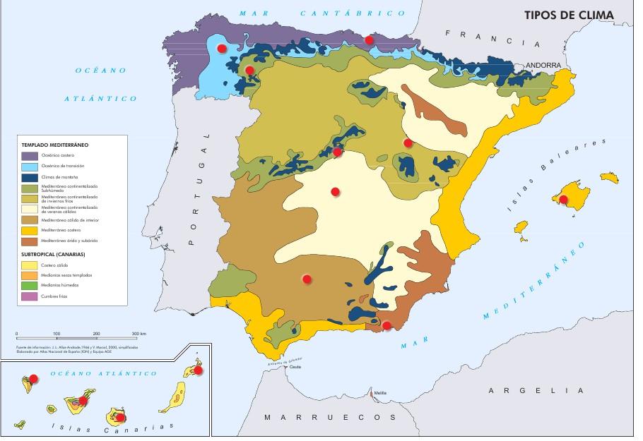3- TIPUS DE CLIMA I PAISATGES A L EE. 9 - El territori espanyol es caracteritza per una àmplia diversitat de climes, que determinen en gran mesura les formacions vegetals que s hi localitzen.