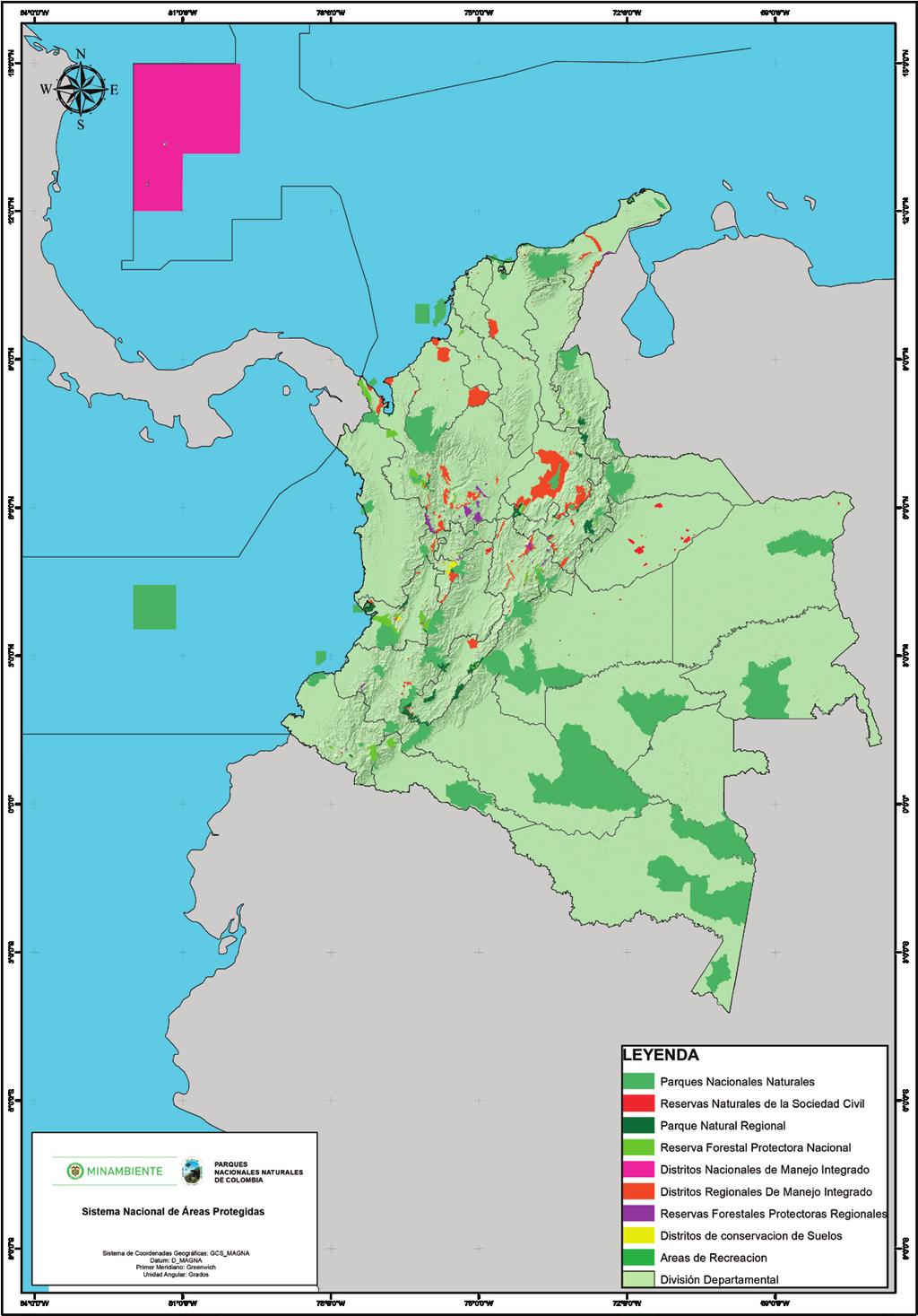 Figura 2. Áreas protegidas de Colombia Tomado de: SINAP, 2018