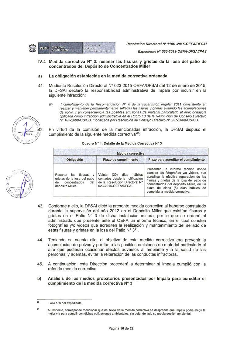 o '., Resolución Directora/ Nº 1106-2015-0EFAIDFSAI Expediente Nº 566-2013-0EFA-DFSAI/PAS IV.