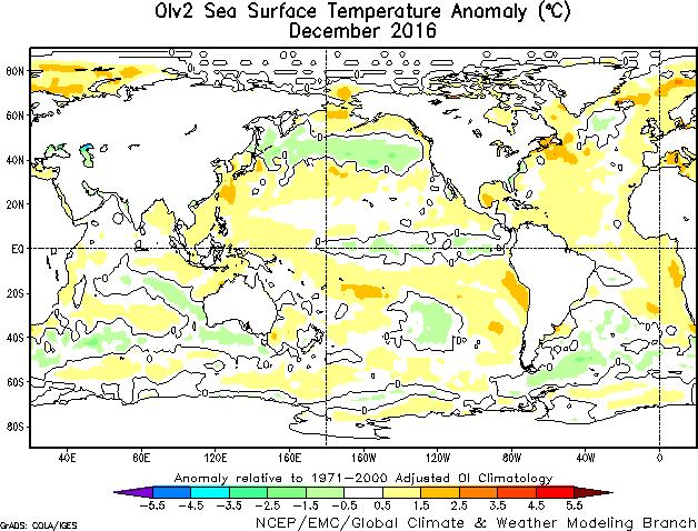 NATL Niño 3.4 Niño 1+2 SATL Fig. 1: Anomalías de temperatura superficial del mar (TSM) en C del mes de diciembre de 2016.