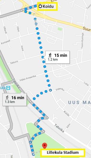 Mapa debajo del camino desde Koidu hasta el estadio. En taxi: el trayecto dura entre 15-20 minutos, dependiendo del tráfico.
