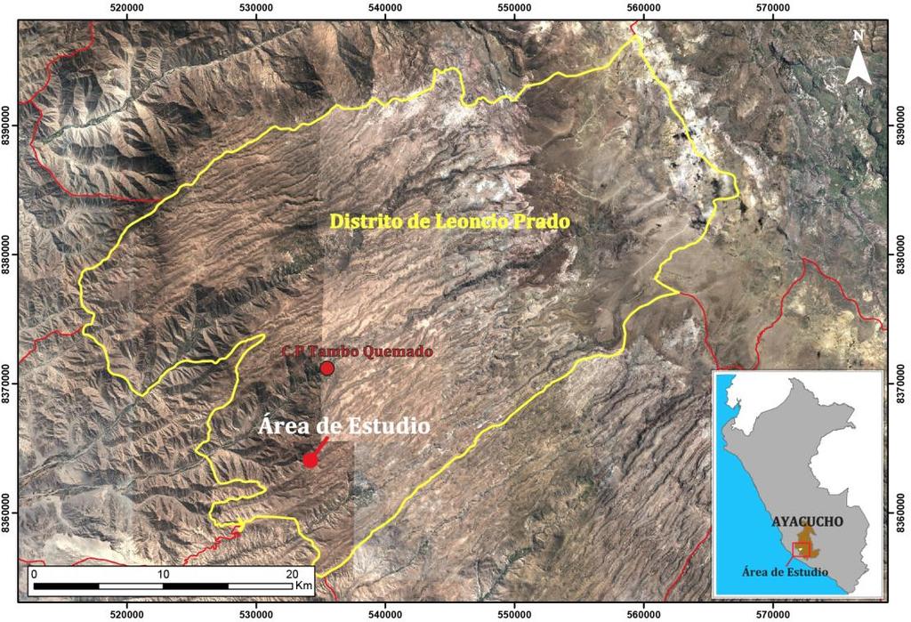 2. ASPECTOS GENERALES 2.1. Ubicación El área de estudio geográficamente se ubica en el distrito Leoncio Prado, provincia Lucanas, departamento Ayacucho (figura 1).