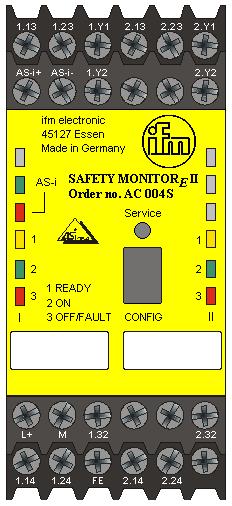 1 2 ES 1: Botón "service" 2: Toma RJ45 CONFIG de la interfaz de configuración RS 232C El monitor de seguridad AS-i está disponible en total en cuatro versiones que se distinguen por la gama de