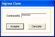c) Dar clic en el botón Grabar, se mostrará la ventana Ingresar Clave, debiendo el Usuario ingresar la contraseña respectiva y posteriormente seleccionar Aceptar.