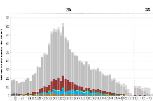 Influenza virus distribution by EW, 2013-15 Distribución de virus influenza por SE, 2013-15 Brazil Low ILI/SARI