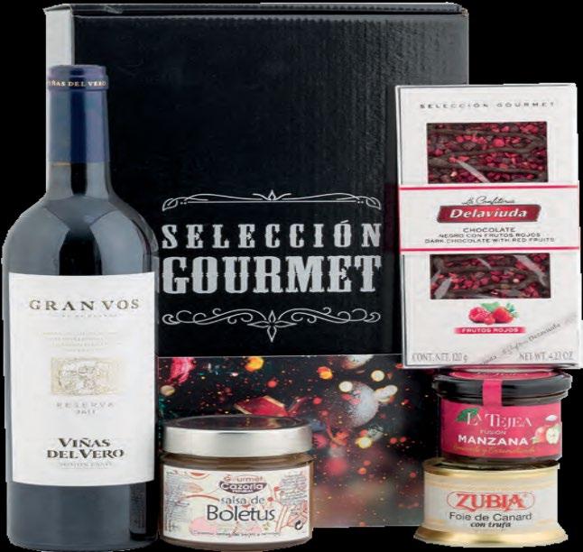 Fusión de Manzana Laminada Caramelizada LATEJEA Presentado en Selección Gourmet Navidad Selección Gourmet E2 1 Botella 75 cl. Vino Rioja Tinto Reserva GRANALBINA 1 Barra 100 gr.