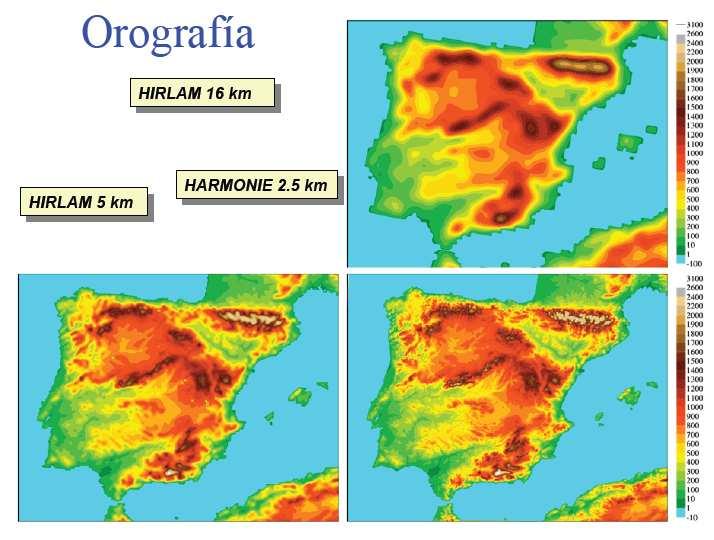 Modelos atmosféricos deterministas de AEMET Modelo atmosférico operativo HIRLAM Hidrostático, determinista Dos versiones: HIRLAM 0.16º (sinóptica 16 km) y HIRLAM 0.