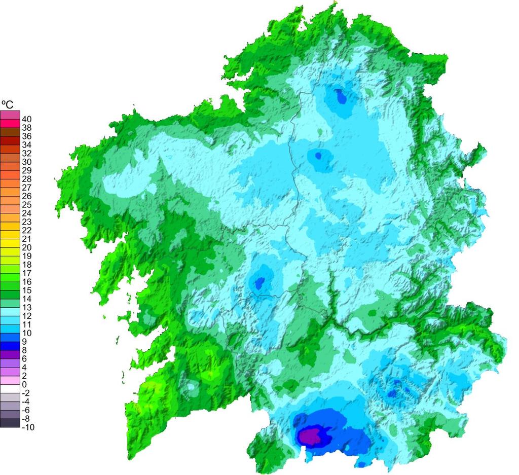 5.2. Temperatura media das mínimas. O valor medio das temperaturas mínimas no mes de agosto para o territorio galego foi de 13.