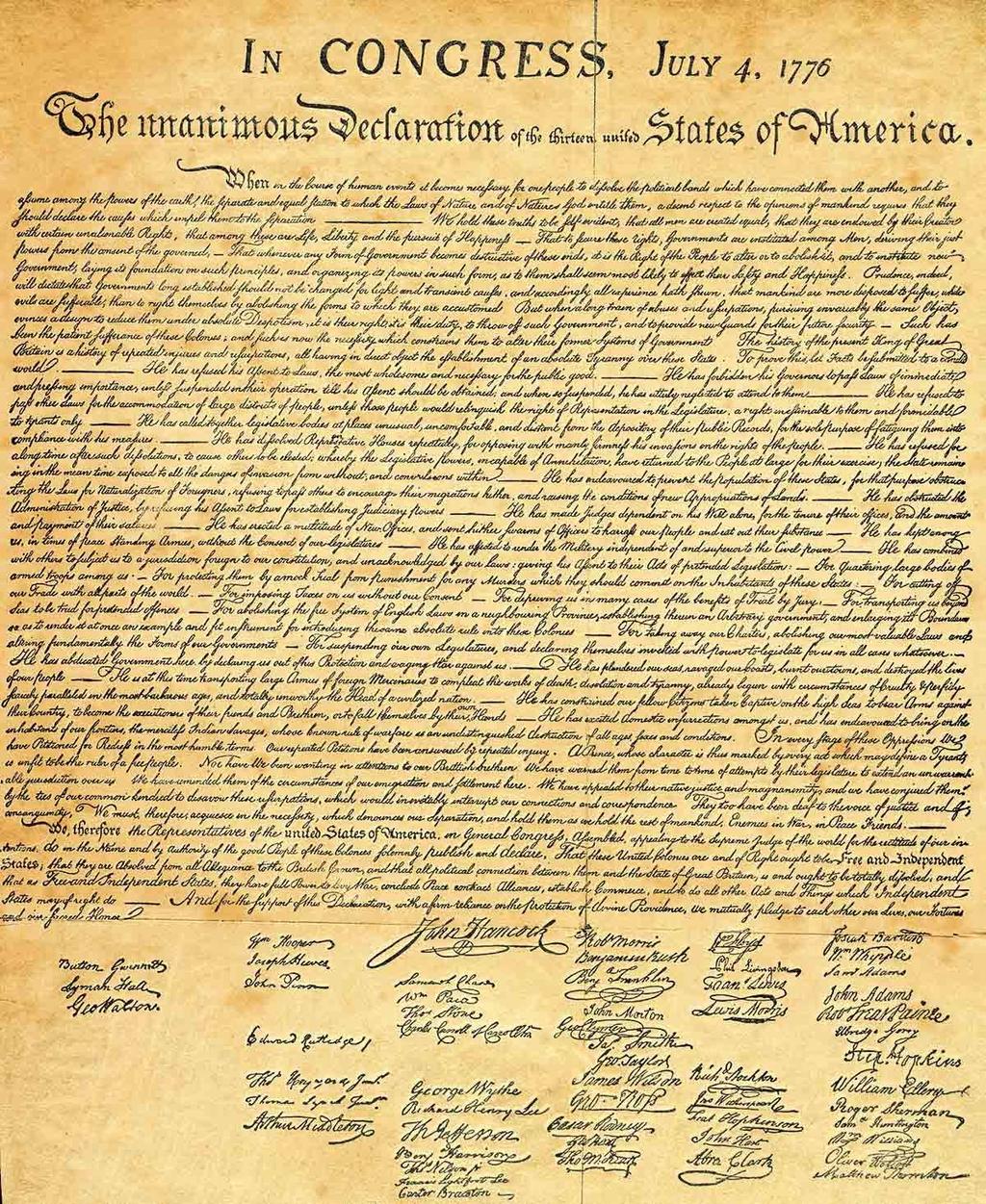 La Declaración de Independencia Fue firmada por los representantes de las trece colonias de Norteamérica.