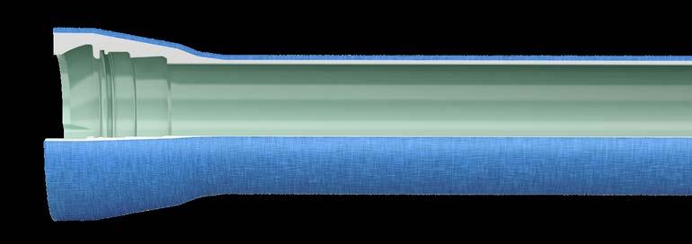 Tubo con juntas de unión CEMPUR BLS Tubo de fundición dúctil conforme a la EN 545 Juntas de unión con doble cámara modelo BLS Revestimiento: poliuretano (PUR) según la EN 15655 Recubrimiento: