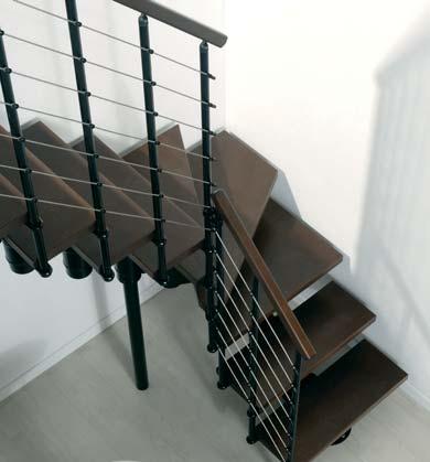 Esto permite, además de la máxima adaptabilidad al vano de la escalera, la realización de configuraciones