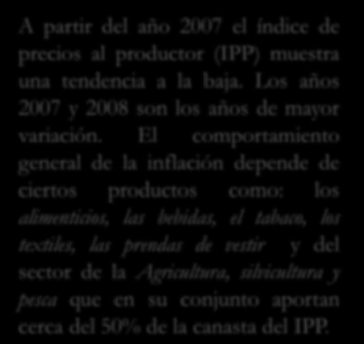 INFLACIÓN ANUAL DEL IPP NACIONAL EN DICIEMBRE DE CADA AÑO (Porcentajes, 26-212) 12 1 8 6 4 2 