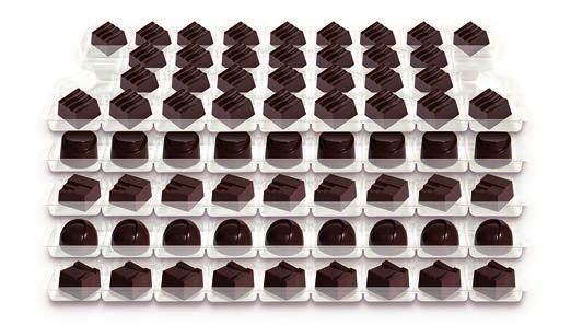 Ref. 15001 SURTIDO BERNA SIN AZÚCAR Caja de 160 unidades distribuidas en 5 bandejas, cada una de un sabor: café, nibs, nueces, avellana y almendra. 160 unidades / caja // 1,5 kg aprox.