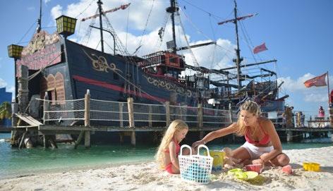 chapoteadero, fuentes, trampolines de agua, aventuras piratas a bordo del barco Captain Hook, restaurante con los platillos favoritos de