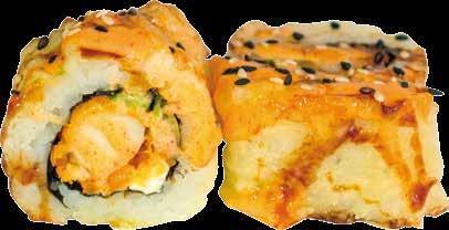 Futomaki tempura with salmon, cream cheese, avocado,