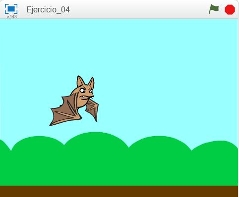 EJERCICIO 5 > ANIMACIONES Y FONDOS En este programa se trata de conseguir que un murciélago aletee 50 veces avanzando por el escenario hasta que acabe (el aleteo debe ser cada 0,1 sg).