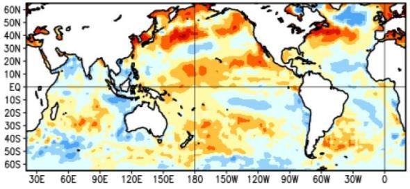 Evolución de la anomalía trimestral observada y pronosticada de la temperatura de la superficie del mar ( C) en el Océano Pacífico Ecuatorial en la región Niño 3.